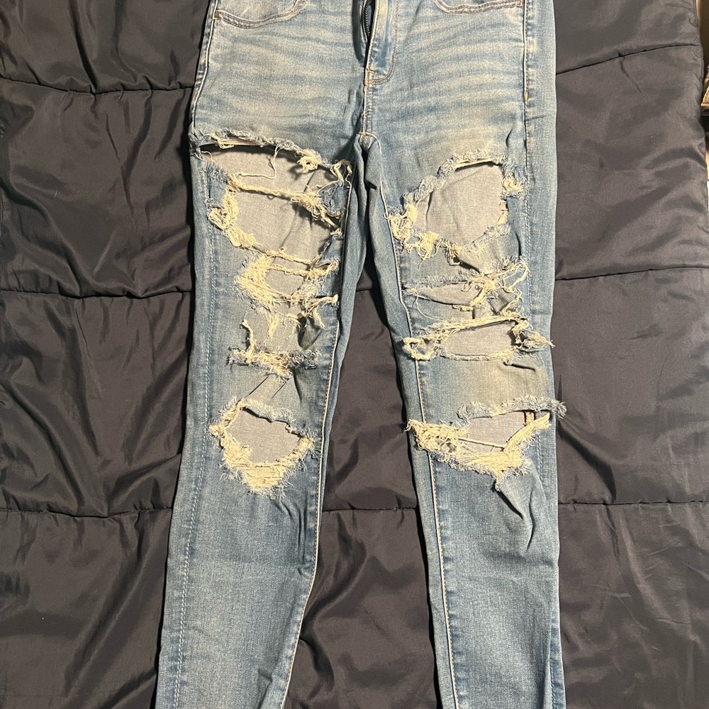 American Eagle Outfitters Blue Jeggings with Distressed Rips